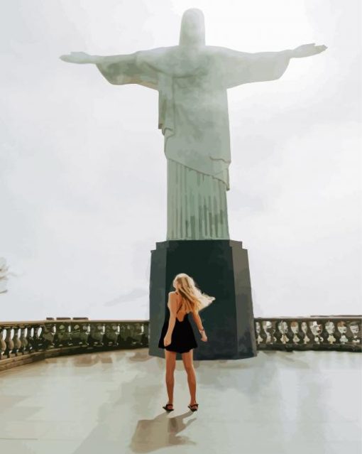 Girl In Front Of Christ The Redeemer Statue Diamond Painting