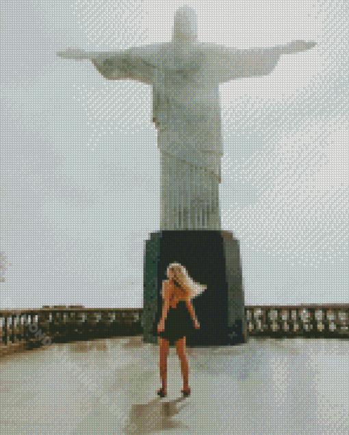 Girl In Front Of Christ The Redeemer Statue Diamond Paintings