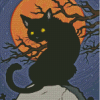 Halloween Cat And Full Moon Diamond Paintings