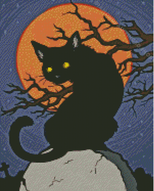 Halloween Cat And Full Moon Diamond Paintings