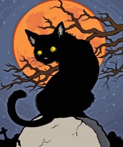 Halloween Cat And Full Moon Diamond Painting