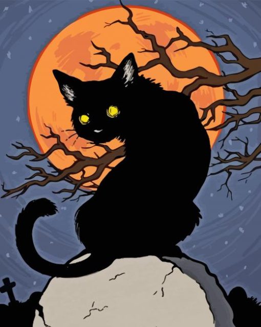 Halloween Cat And Full Moon Diamond Painting