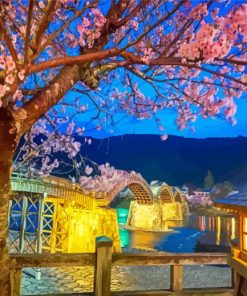 Japan Cherry Blossom Kintaikyo Bridge Diamond Painting
