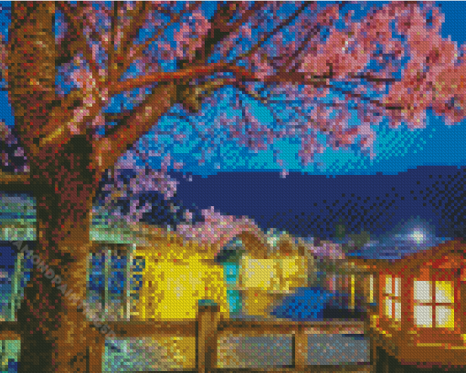 Japan Cherry Blossom Kintaikyo Bridge Diamond Paintings