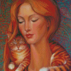 Lady And Cat Diamond Paintings