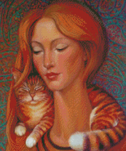 Lady And Cat Diamond Paintings