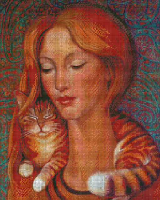 Lady And Cat Diamond Paintings