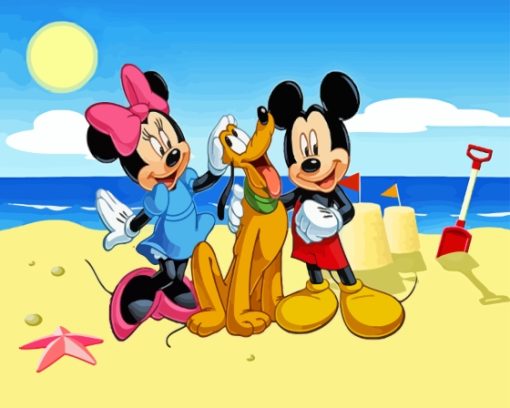 Mickey And Minnie At The Beach With Pluto Diamond Painting