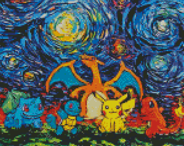 Pokemon Characters Starry Night - 5D Diamond Painting