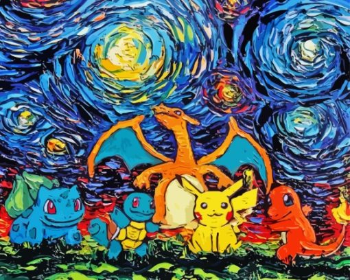 Pokemon Characters Starry Night Diamond Painting