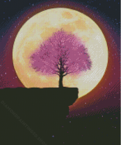 Purple Tree Blossom Moonlight Diamond Paintings