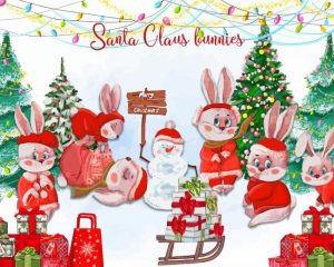 Santa Claus Bunnies Diamond Painting