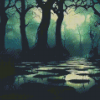 Spooky Swamp In Moonlight Diamond Paintings