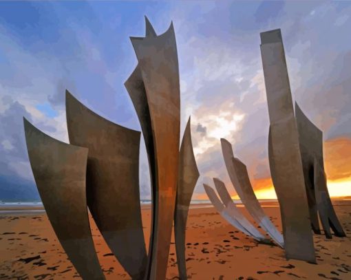 Sunset Omaha Beach The Braves Sculpture Diamond Painting