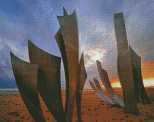 Sunset Omaha Beach The Braves Sculpture Diamond Paintings