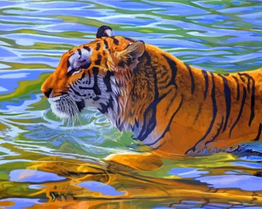 Tiger Swimming In The Water Diamond Painting