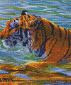 Tiger Swimming In The Water Diamond Paintings