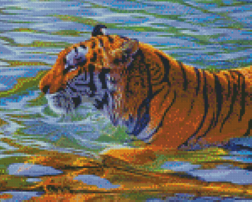 Tiger Swimming In The Water Diamond Paintings