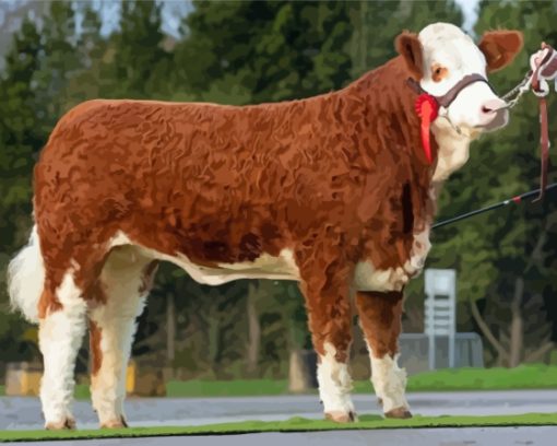 White And Brown Simmental Cattle Diamond Painting