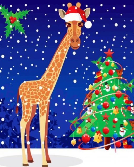 Winter Christmas Giraffe Diamond Painting