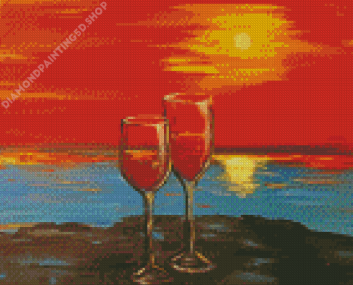 Abstract Sunset Wine Glass Diamond Paintings