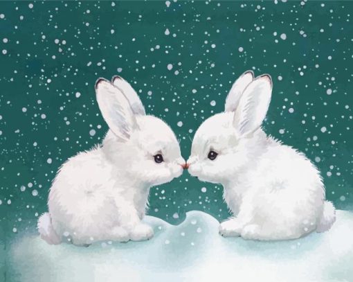 Aesthetic Rabbits In Snow Diamond Painting