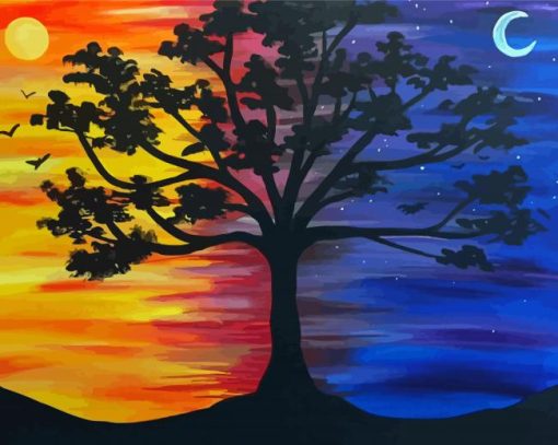 Aesthetic Sunset Trippy Tree Diamond Painting