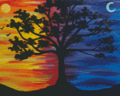 Aesthetic Sunset Trippy Tree Diamond Paintings