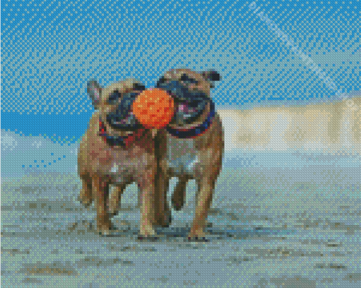 Bulldogs Playing At The Beach Diamond Paintings