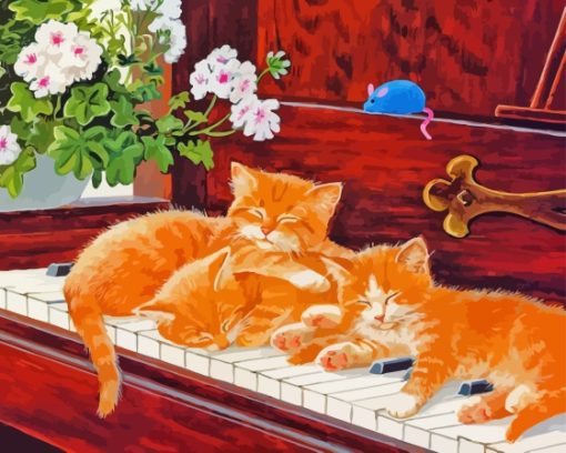 Cats Sleeping On Piano Diamond Painting