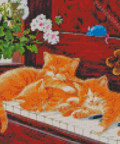 Cats Sleeping On Piano Diamond Paintings