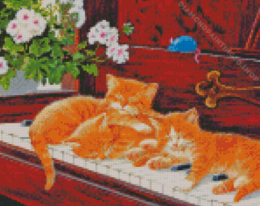 Cats Sleeping On Piano Diamond Paintings