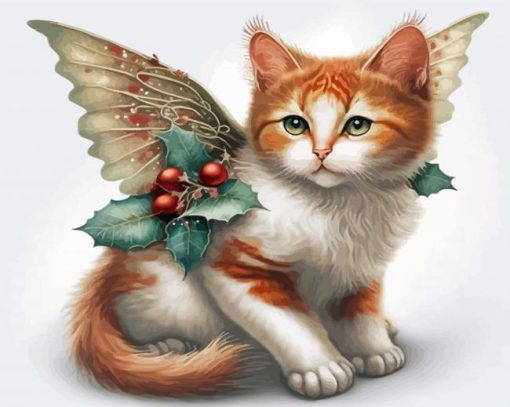 Aesthetic Christmas Cat With Wings Diamond Painting
