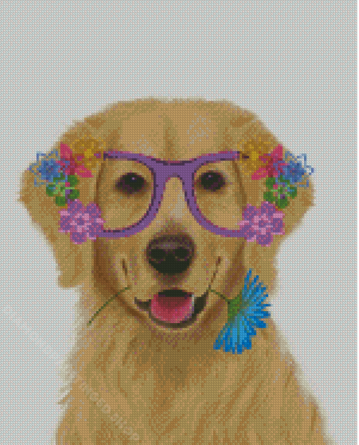 Dog Wearing Flowering Glasses Diamond Paintings