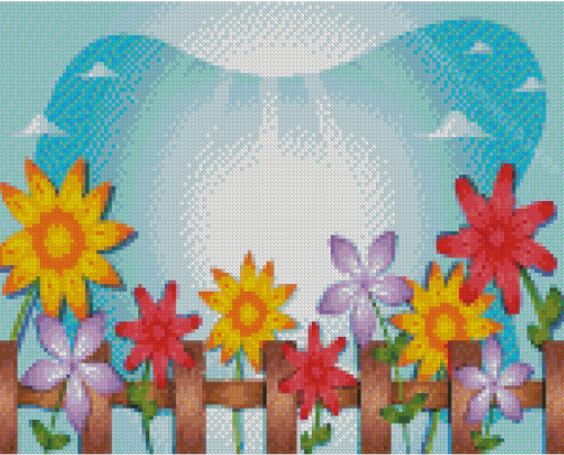 Fence And Flowers Illustration Diamond Paintings