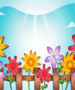 Fence And Flowers Illustration Diamond Painting