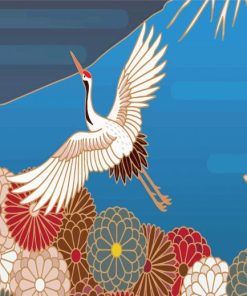 Flying Japanese Crane Diamond Painting