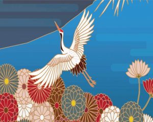 Flying Japanese Crane Diamond Painting