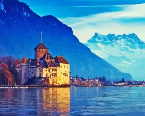 Chillon Castle Lake Geneva Diamond Painting