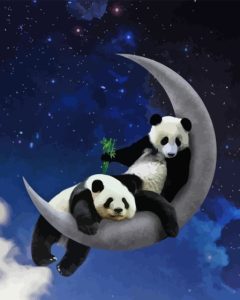 Pandas On Moon Diamond Painting