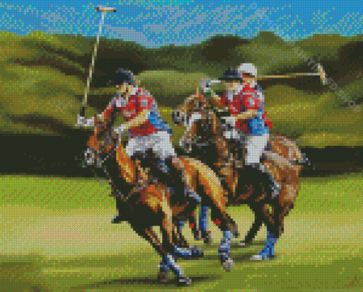 Polo Players And Horses Illustration Diamond Paintings