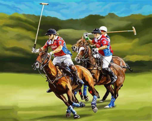 Polo Players And Horses Illustration Diamond Painting