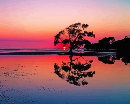 Purple Sunset Australian Landscape Reflection Diamond Painting