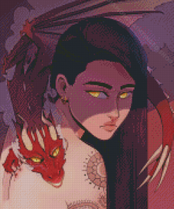 Red Dragon And Woman Diamond Paintings