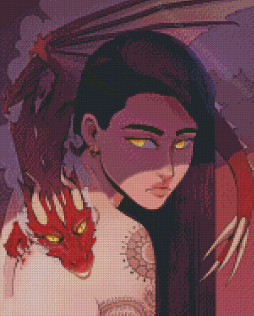 Red Dragon And Woman Diamond Paintings