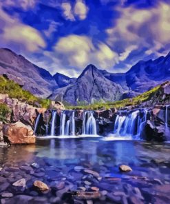 Rocky Mountains And Waterfall Diamond Painting