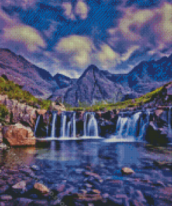 Rocky Mountains And Waterfall Diamond Paintings