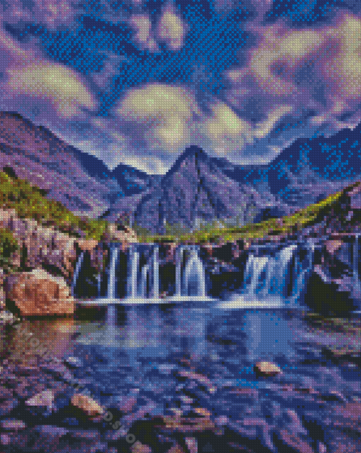 Rocky Mountains And Waterfall Diamond Paintings