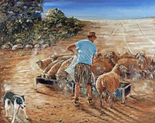 Sheep Farmer Man Art Diamond Painting