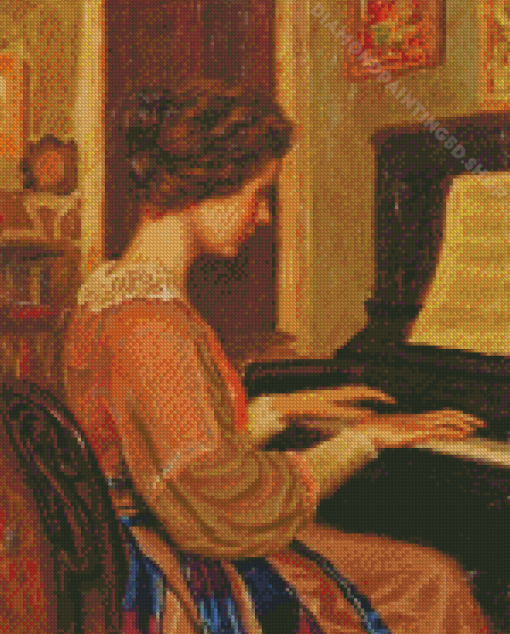 Vintage Lady Playing Piano Diamond Paintings